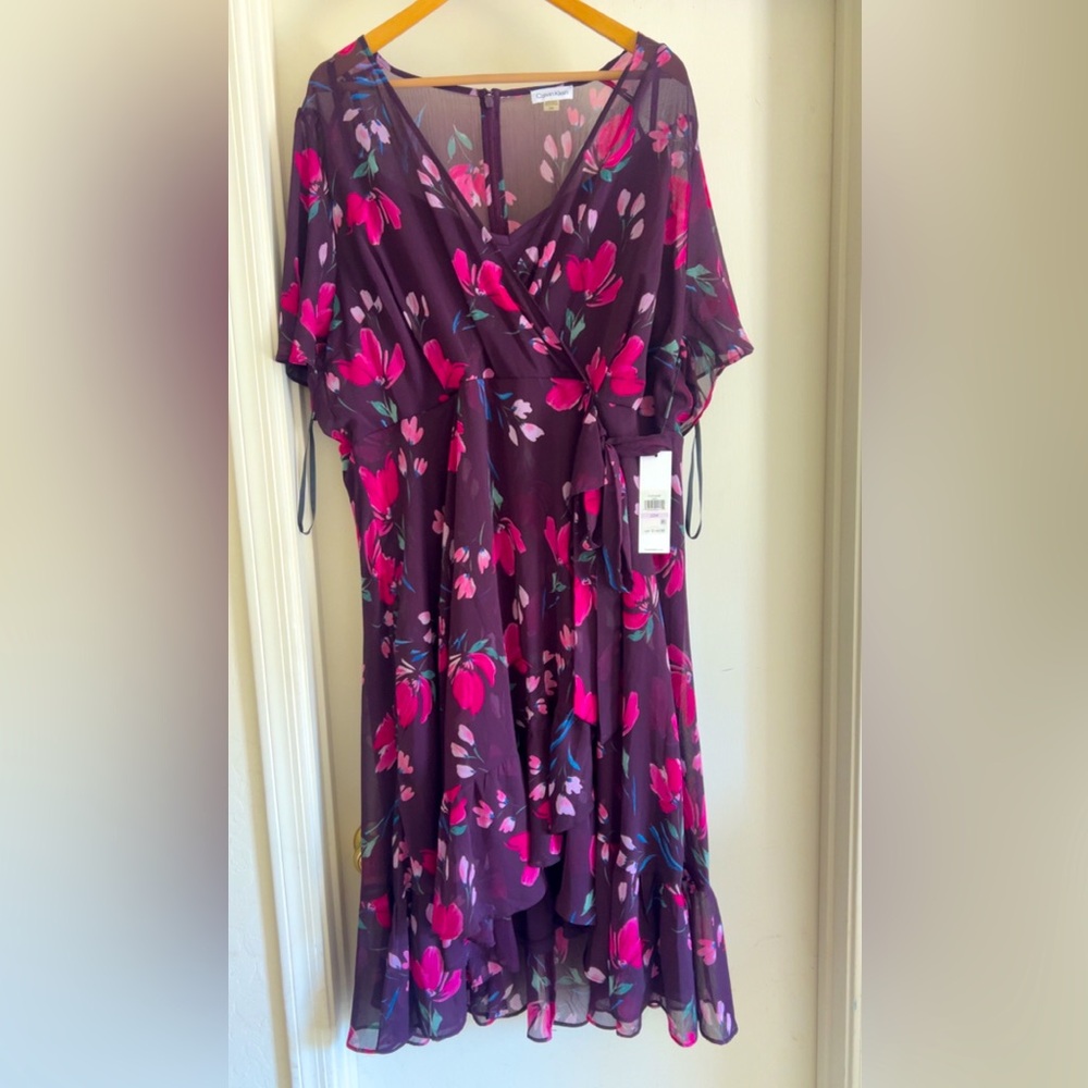 Calvin Klein Floral Dress in Purple and Pink.